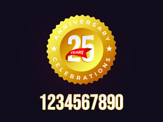 Anniversary celebrations logo with ribbons. Gold color is elegant and luxurious.