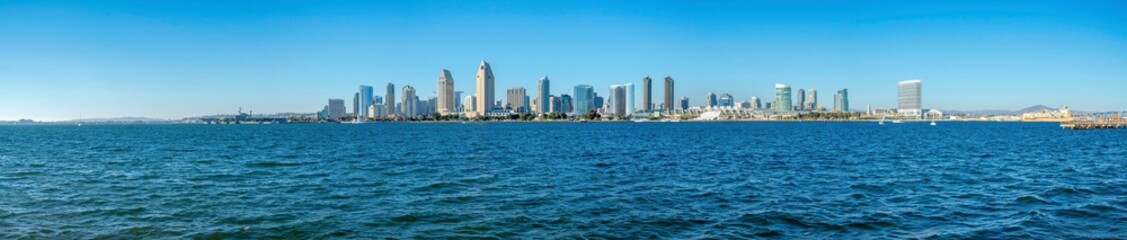 Fototapeta na wymiar View of skyscraper buildings across the sea at Coronado, San Diego, California