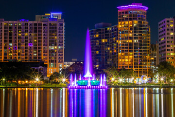 Orlando, Florida skyline at Lake Eola