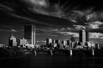 Boston skyline in black and white