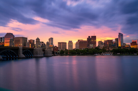 Longfellow Bridge and Beacon Hill Boston at Sunset