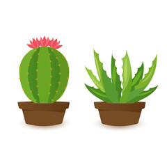 Desert banner set, green cactus world. Flat cartoon style. Vector illustration isolated on white background. Design elements