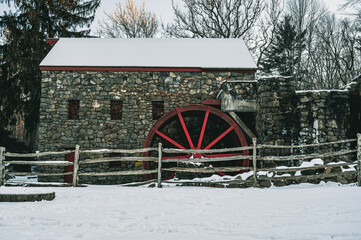 Old stone mill in the snow