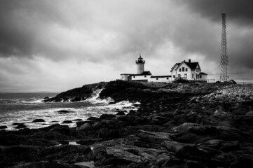 Lighthouse on stormy day in black and white