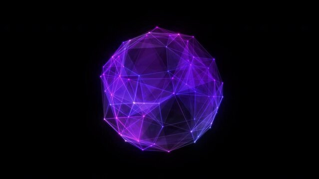 Abstract technology sphere background from animated lines and dots. Looping seamless space geometrical backdrop