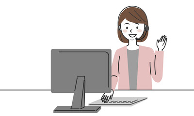 コールセンターで働く笑顔の女性