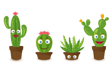 Desert banner set, green cactus world. Flat cartoon style. Vector illustration isolated on white background. Design elements