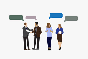 Business People Group Chat Communication Bubble, Businessmen Discussing Work Flat Vector Illustration