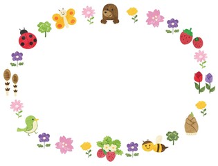 春の手描き風イラスト　円フレーム枠
