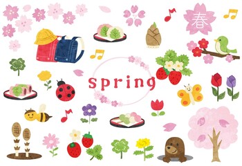 春の手描き風イラスト素材セット　線なし