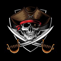 pirate skull with sword vector
