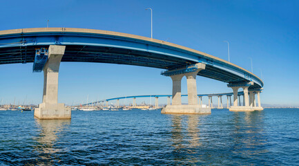 Curved bridge over the water in Coronado, San Diego, California