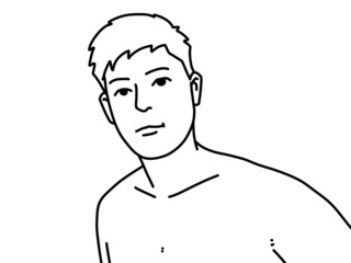 black and white of cute man cartoon for coloring