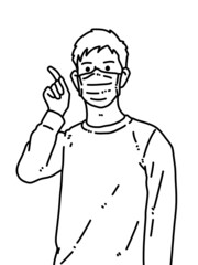 black and white of cute man cartoon for coloring