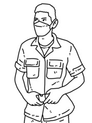 black and white of cute man cartoon for coloring