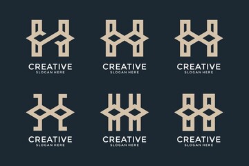 Set of letter H monogram logo design template