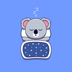 cute koala sleeping with pillow and blanket © noriweuhcs