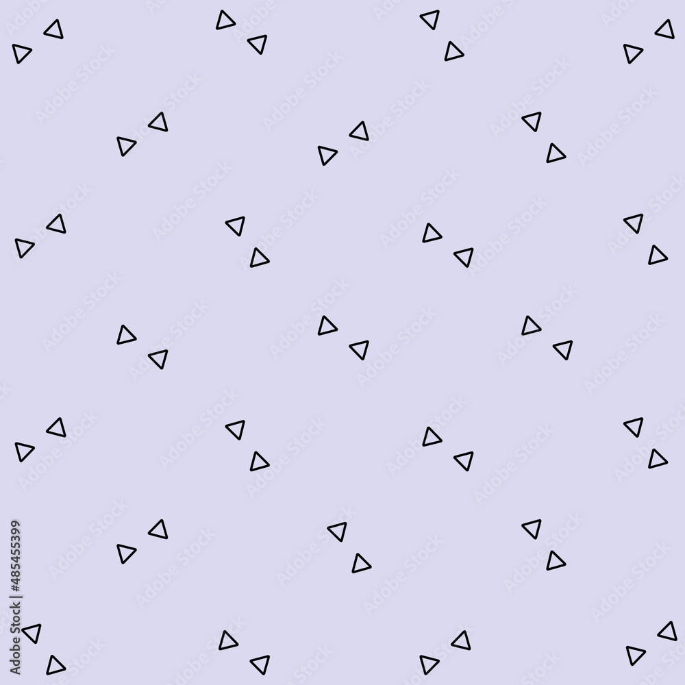 Poster pattern of black geometric shapes in retro, memphis 80s 90s style. triangles shapes on purple backgr