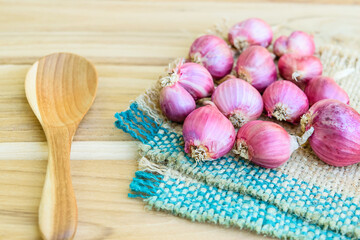 Shallot on wooden table