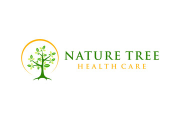 Simple modern tree with green leaves logo design