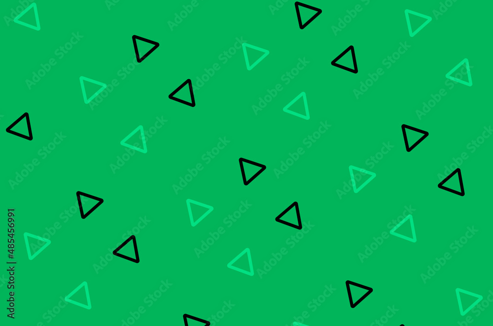 Poster pattern of black and green geometric shapes in retro, memphis 80s 90s style. triangles shapes on gre
