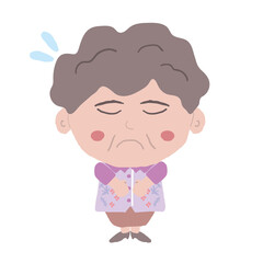 沖縄のかりゆしウェアを着た中年女性が謝る