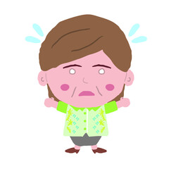 沖縄のかりゆしウェアを着た中年女性がびっくりする