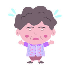 沖縄のかりゆしウェアを着た中年女性がびっくりする
