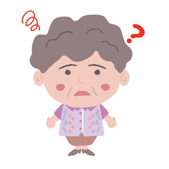 沖縄のかりゆしウェアを着た中年女性が悩んでいる