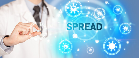 Doctor giving pill, virus concept