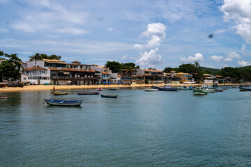 Obraz premium View from the sea of beaches with boats and sailboats - Armação de Búzios, Rio de Janeiro, Brazil