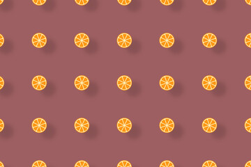 Colorful fruit pattern of orange slices. Seamless pattern with orange. Top view