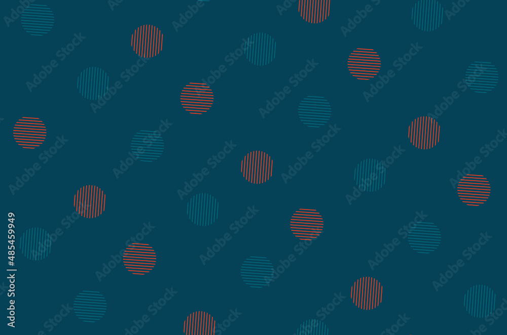 Poster pattern of orange and blue geometric shapes in retro, memphis 80s 90s style. circles shapes of lines