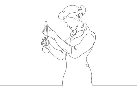recommend clip art: One continuous line.Laboratory assistant in the laboratory. The pharmacist prepares the medicine. The chemist is experimenting. Continuous line drawing.Line Art isolated white background.