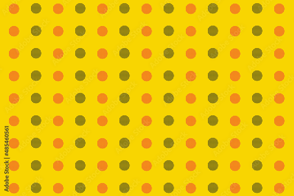 Poster pattern of pink and black geometric shapes in retro, memphis 80s 90s style. circles shapes on yellow