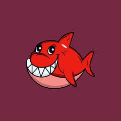Illustration of vector cute little shark red cartoon