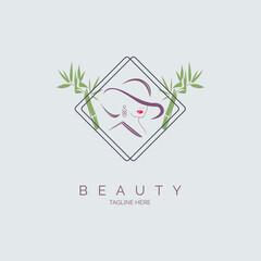 woman face beauty outline salon spa logo template design for brand or company and other