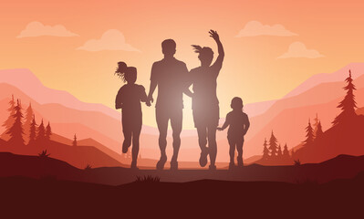 Running silhouettes. Vector illustration, Trail Running, Marathon runner.