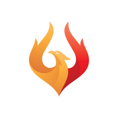 Modern gradient rising phoenix logo design. Firebird, flame fire wing vector icon - obrazy, fototapety, plakaty