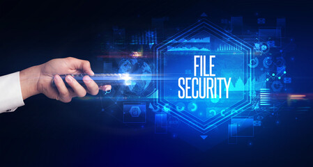 hand holding wireless peripheral, cyber security concept