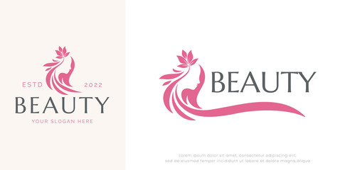 beauty hairstyle and flower logo design