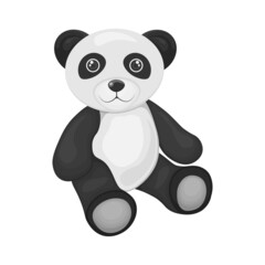 Cute panda toy. A smiling panda bear is sitting on the floor . A stuffed panda. Vector illustration isolated on a white background