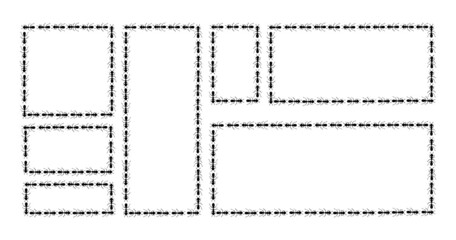 Black ants square border. Set with ants forming rectangular shape isolated in white background. Vector illustration