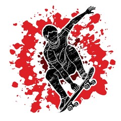 Skateboard Player Action Skateboarder Cartoon Graphic Vector