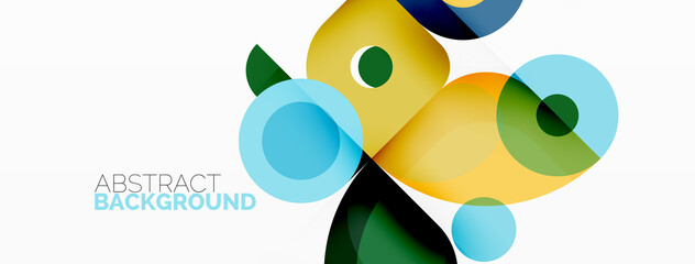 Colorful round shapes, circles and triangles background. Minimal geometric template for wallpaper, banner, presentation