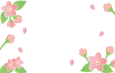 Background illustration with scattered cherry blossoms and petals.