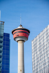 Obraz premium Calgary, Albert a - February 6, 2022: View of the landmark Calgary Tower.