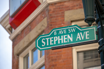 Historic Stephen Ave sign for Calgary's downtown pedestrian mall.