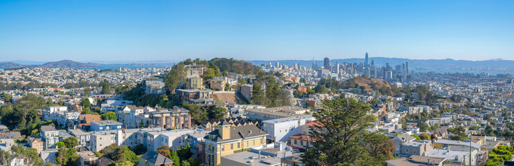 Fototapeta na wymiar Residential area and hills at the bay area in San Francisco, California