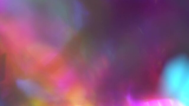 Trendy Iridescent Holographic Background Design. Multicolored purple pink blue colors rays glare and bokeh. Optical Crystal Prism Flare Beams illusions
